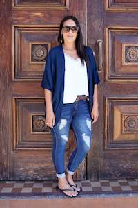 Short Bali Kimonos: Short Plain Kimono -  Navy