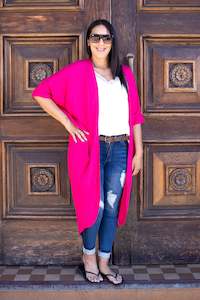 Long Bali Kimonos: Long Plain Kimono - Hot Pink