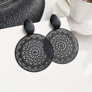 Black Mesh Mandala Earrings