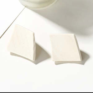 Cream Diamond Shaped Wooden Earrings