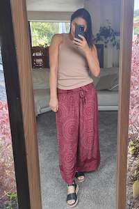 Pants Skirts: Loose Tie Palazzo Pants - Wine Mandala