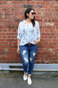 Draped Tops: Light Blue Feathered Draped Top - Wild Collection