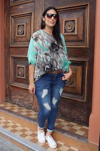 Draped Tops: Green Feathered Draped Top - Wild Collection