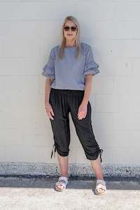 Flutter Sleeve Tees: Black - Plaid Valerie Ruffle Sleeve Top