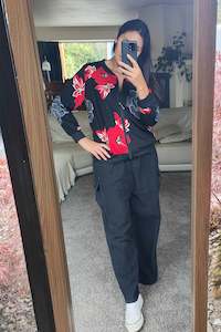 Graphic Red & Black Floral Zip Up