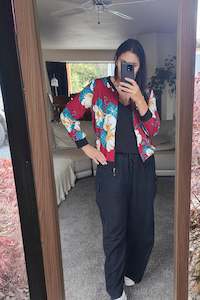 Bright Coloured Floral Zip Up -Wine