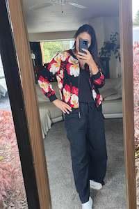 Bright Coloured Floral Zip Up - Black