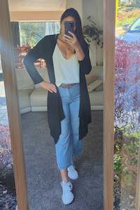 All Nooz Cardis: Black Long Waterfall Shoulder Cardigan