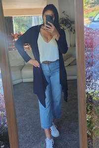 All Nooz Cardis: Navy Long Waterfall Shoulder Cardigan