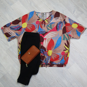 Verity Tie Tops: Short Sleeve Verity Tie Top - Latte Island Dreams