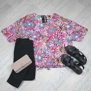 Verity Tie Tops: Short Sleeve Verity Tie Top - Pink Floral Splash