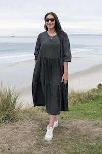 Cicely Smock Dresses: LS Cicely Smock Dress - Slate