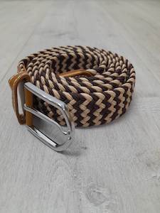 Belts: Wide Woven Belt - Brown & Cream