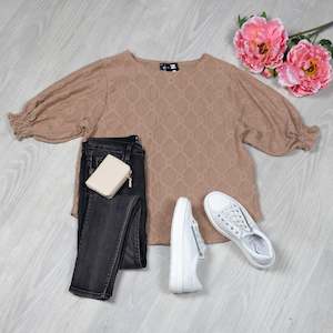 Tops: Latte - Broderie Anglaise Textured Lilly Top