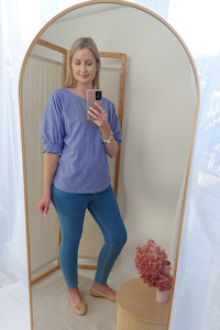 Broderie Anglaise Tops: Broderie Anglaise Textured Lilly Top - Cornflower