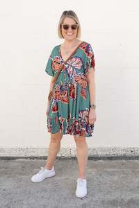 Teal & Rust Leaf - Boho Loose Kara Tunic
