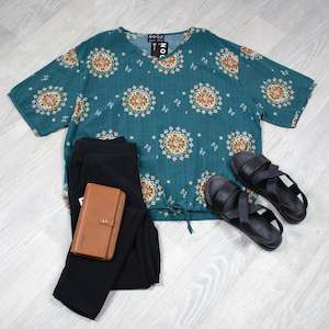 Verity Tie Tops: Short Sleeve Verity Tie Top - Teal Mandala