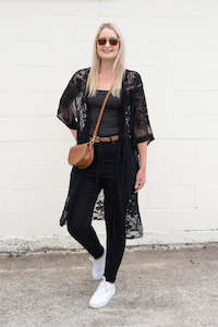 Kimonos: Black Ariana Embroidered Cardi