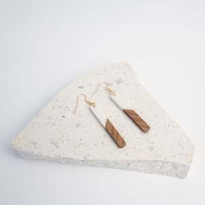 Earrings: White - Rectangular Wood & Resin Earrings