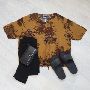 Verity Tie Tops: Short Sleeve Verity Tie Top- Mustard Floral