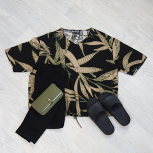 Short Sleeve Verity Tie Top - Cactus Frond