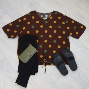 Short Sleeve Verity Tie Top - Chocolate Dot