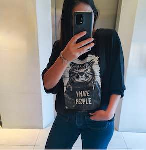 Cats I Hate People Top - Black