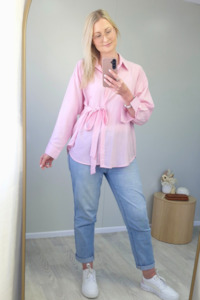 Shopyapps Product Labels Best Selling: Tie Front Button Up Shirt - Pale Pink