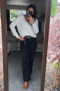 Knits: V Neck Jumper - Natural