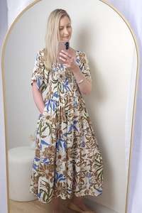 Shirred Bust Soph Maxi - Earthy Flora