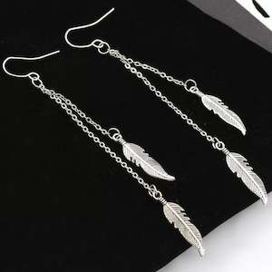 Layered Silver Feather Earrings