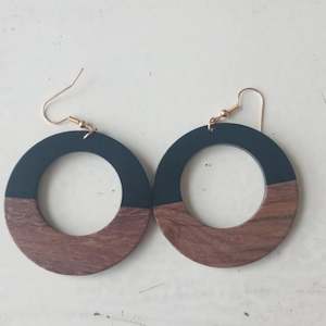 Earrings: Black/Wood Hoop earrings