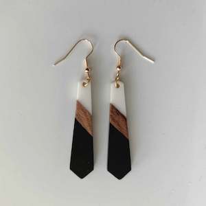 Wood & Resin Aurora Drop Earrings - Black & White