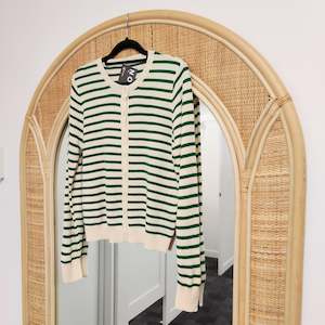 Knits: Green/Cream - Brigitte Button-Up Cardigan