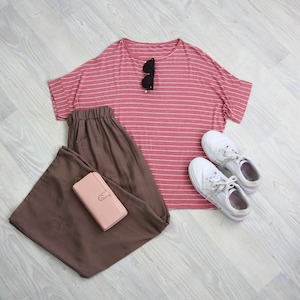 Falling Tee - Rose/White Stripe
