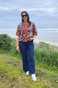 Short Sleeve Verity Tie Top -  Melon Floral Art