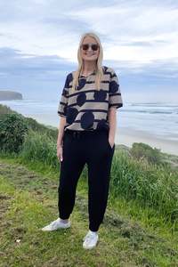 Short Sleeve Verity Tie Top -  Black Sand Spot