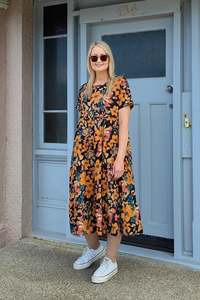 Dresses: Nula Dress - Black/Rust Floral