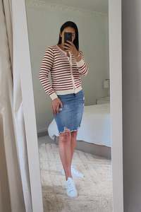 Knits: Wine/Cream - Brigitte Button-Up Cardigan