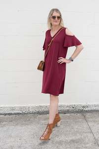 Nooz Wineness: Cold Shoulder Kinsley Dress - Wine
