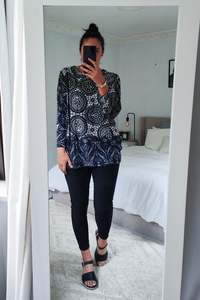 Tops: Mandala Acrylic Jersey - Navy