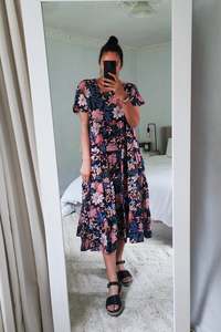 Dresses: Nula Dress - Navy Blush Bouquet