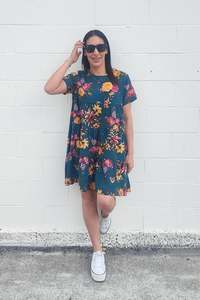 Dresses: Tiered Babydoll Dress - Emerald Bouquet