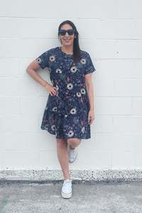 Tiered Babydoll Dress - Navy Embroidery
