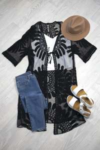 Kimonos: Tatiana Embroidered Cardi - Black