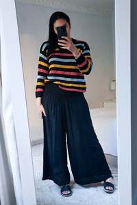 Knits: Relaxed Stripe Audrey Knit - Black Liquorice