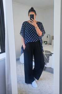 All D T And B T: Floaty Chiffon Top - Navy/ White Dot