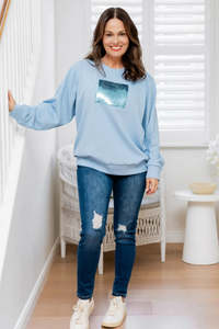 Sequin Cotton Sweat - Sky