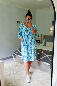 Dresses: Abstract Swirl Tunic/Dress - Blue