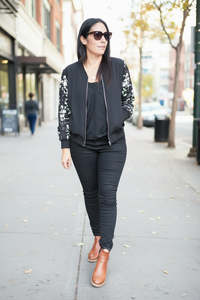 Bombers Zip Ups: Emmerson Floral Zip Up - Black
